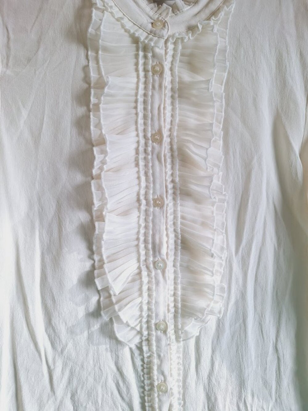 Joe Fresh Ivory Silk Ruffle Blouse Medium Long Sleeve Feminine Top - Picture 8 of 10